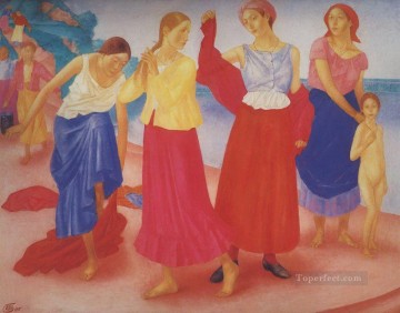 ロシア Painting - ヴォルガ川の少女たち 1915年 クズマ・ペトロフ・ヴォドキン